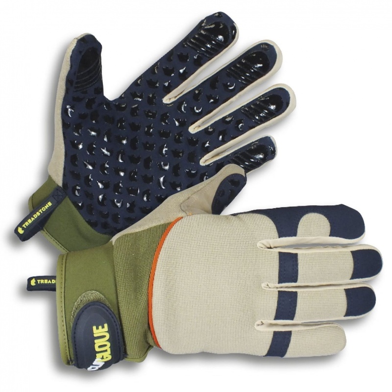 ClipGlove Gripper PVC Dot Gardening Gloves, green, beige, and navy