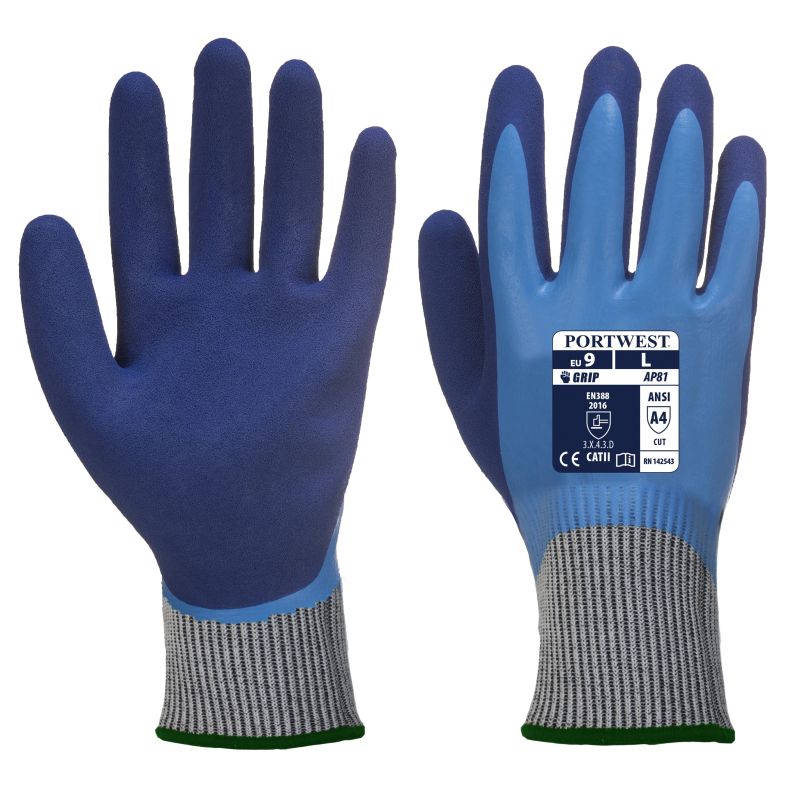 Portwest AP81 Cut-Resistant Waterprood Gardening Gloves, two shades of blue