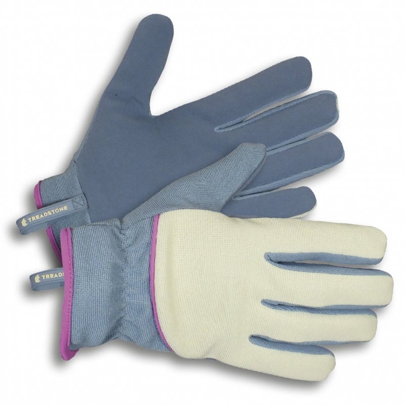 Clip Glove Ladies' Stretch-Fit Lightweight All-Round Gardening Gloves, blue and cream shades