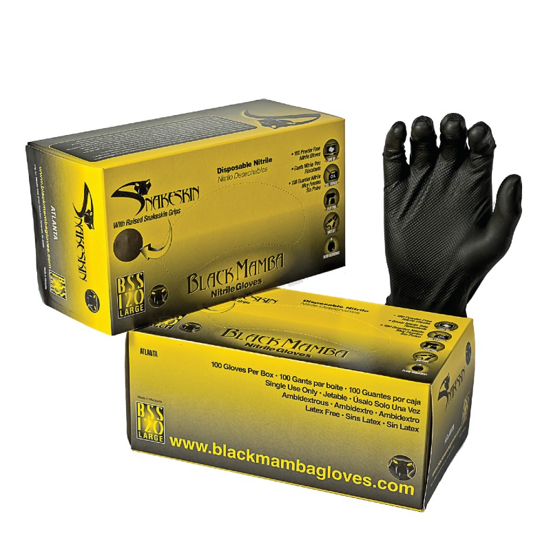 Black Mamba Snakeskin Disposable Nitrile Gloves GardeningGloves.co.uk