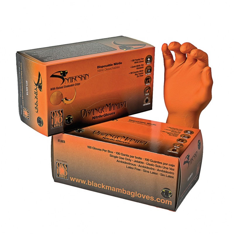 Orange Mamba Snakeskin Disposable Nitrile Gloves GardeningGloves.co.uk