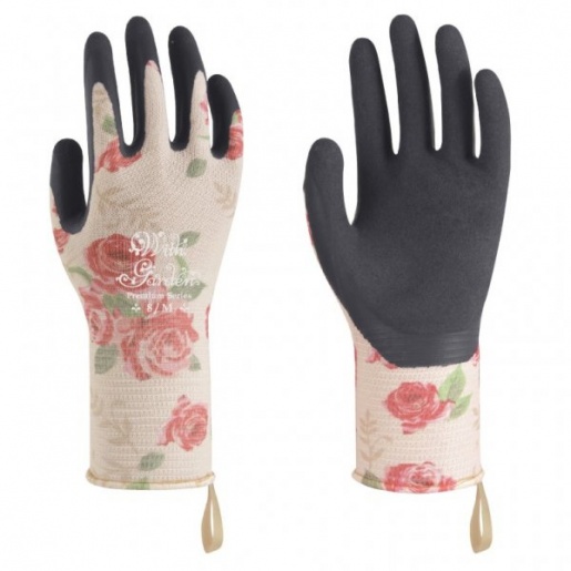 WithGarden Luminus Rose-Patterned Premium Nitrile-Coated Gardening Gloves